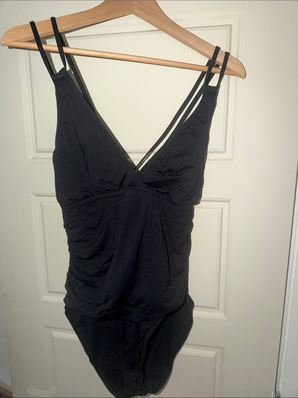 La Blanca Black V-Neck Ruched One-Piece Swimsuit